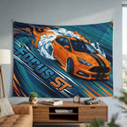 Ford Focus ST MK3 Orange Black Bonnet Stripe Five-Door Swirl Bold Graphic Car Wall Art Tapestry