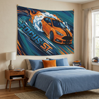 Ford Focus ST MK3 Orange Black Bonnet Stripe Five-Door Swirl Bold Graphic Car Wall Art Tapestry