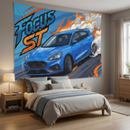 Ford Focus ST MK4 Azura Blue Five-Door Front Bold Graphic Car Wall Art Tapestry