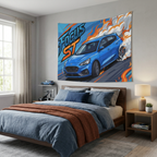 Ford Focus ST MK4 Azura Blue Five-Door Front Bold Graphic Car Wall Art Tapestry