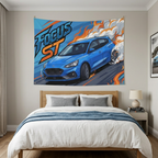 Ford Focus ST MK4 Azura Blue Five-Door Front Bold Graphic Car Wall Art Tapestry