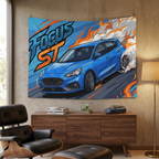 Ford Focus ST MK4 Azura Blue Five-Door Front Bold Graphic Car Wall Art Tapestry