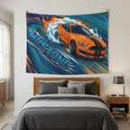 Ford Mustang Shelby S550 Orange Black Stripe Swirl Bold Graphic Car Wall Art Tapestry