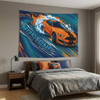 Ford Mustang Shelby S550 Orange Black Stripe Swirl Bold Graphic Car Wall Art Tapestry