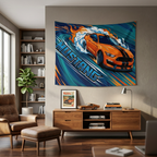 Ford Mustang Shelby S550 Orange Black Stripe Swirl Bold Graphic Car Wall Art Tapestry