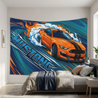 Ford Mustang Shelby S550 Orange Black Stripe Swirl Bold Graphic Car Wall Art Tapestry