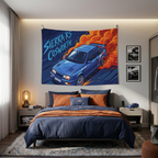 Ford Sierra RS Cosworth Blue Whale Tail Spoiler Aerial Bold Graphic Car Wall Art Tapestry