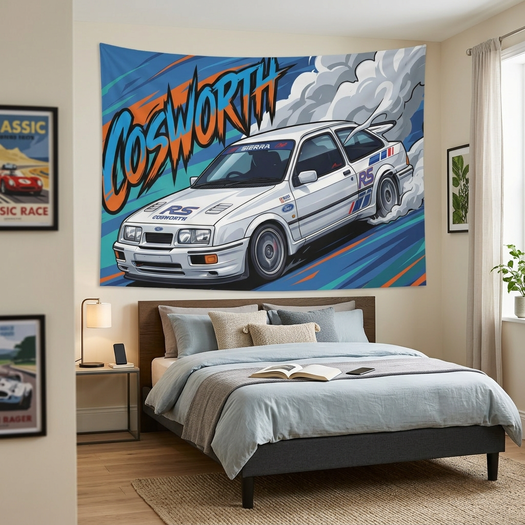Ford Sierra RS Cosworth White RS Livery Touring Car Bold Graphic Car Wall Art Tapestry