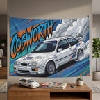 Ford Sierra RS Cosworth White RS Livery Touring Car Bold Graphic Car Wall Art Tapestry