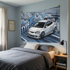 Honda Integra DC5 Type S White GT Wing Dark Wheels Low Front Track Bold Graphic Car Wall Art Tapestry