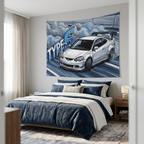 Honda Integra DC5 Type S White GT Wing Dark Wheels Low Front Track Bold Graphic Car Wall Art Tapestry