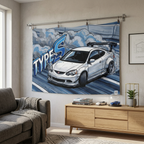Honda Integra DC5 Type S White GT Wing Dark Wheels Low Front Track Bold Graphic Car Wall Art Tapestry