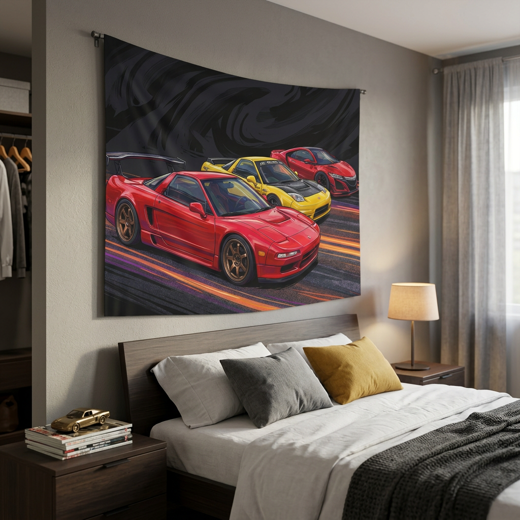 Honda NSX Generations Retro Modern Car Wall Art Tapestry