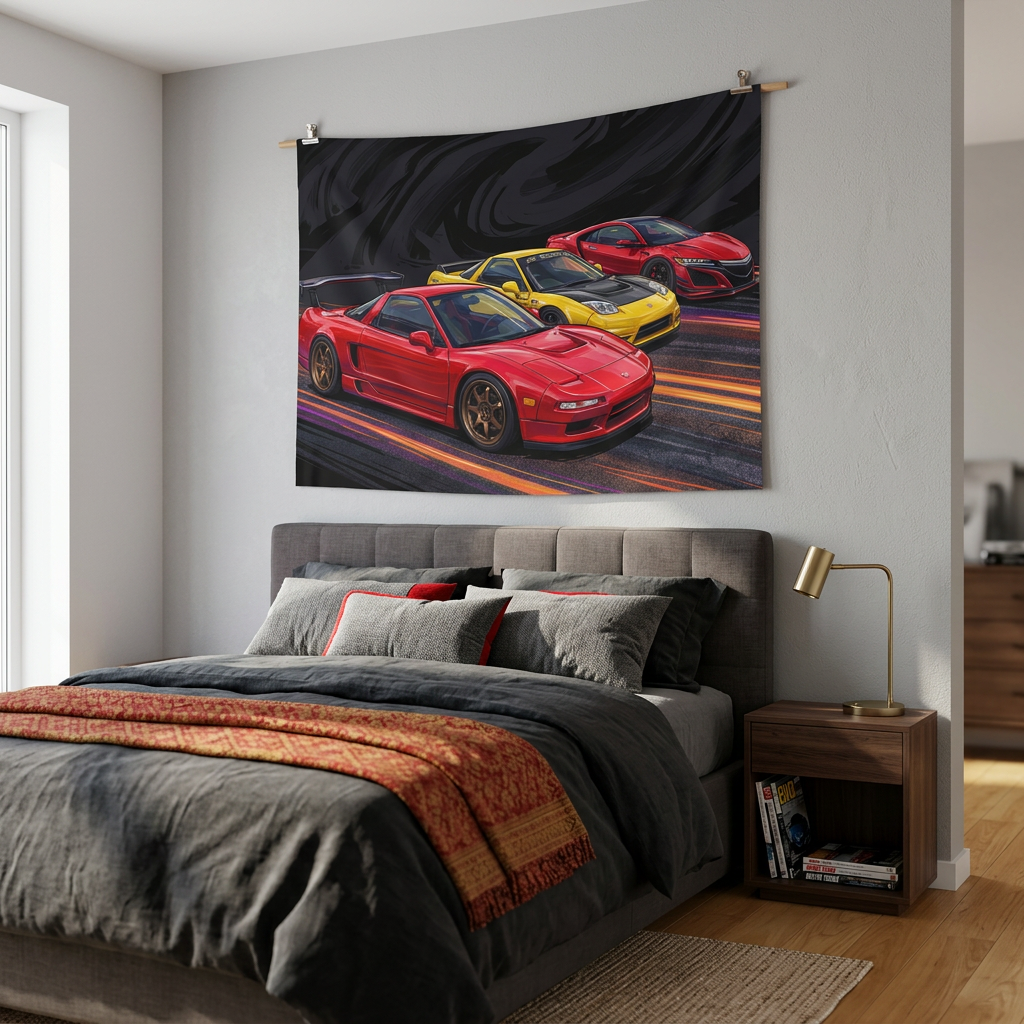 Honda NSX Generations Retro Modern Car Wall Art Tapestry