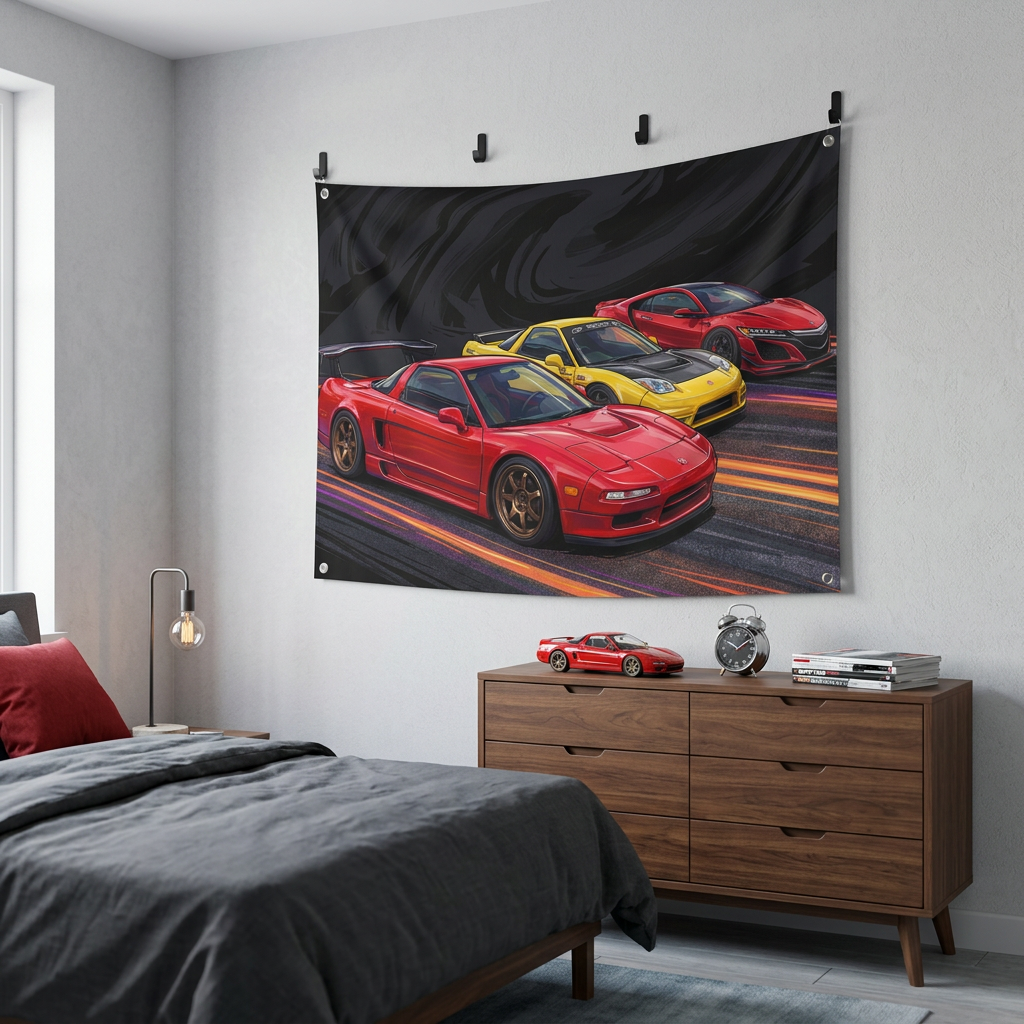 Honda NSX Generations Retro Modern Car Wall Art Tapestry