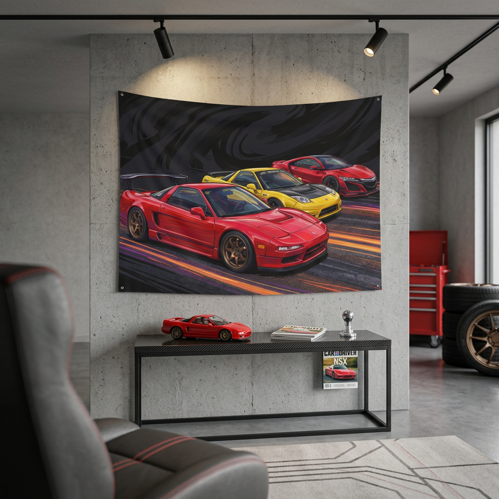 Honda NSX Generations Retro Modern Car Wall Art Tapestry
