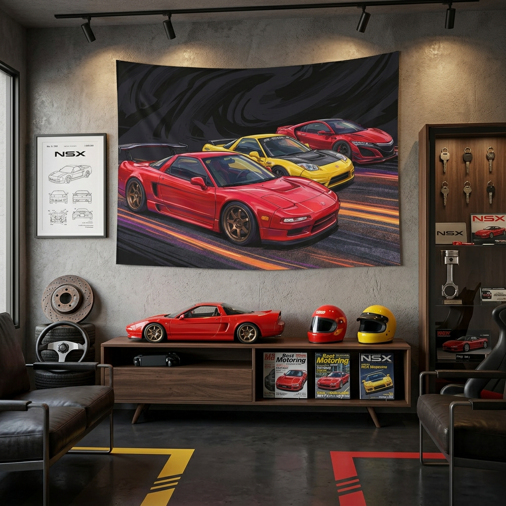 Honda NSX Generations Retro Modern Car Wall Art Tapestry