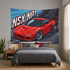 Honda NSX NA1 Red GT Wing Silver Wheels Low Front Street Bold Graphic Car Wall Art Tapestry