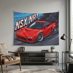 Honda NSX NA1 Red GT Wing Silver Wheels Low Front Street Bold Graphic Car Wall Art Tapestry
