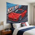 Honda NSX NA1 Red GT Wing Silver Wheels Low Front Street Bold Graphic Car Wall Art Tapestry