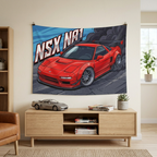 Honda NSX NA1 Red GT Wing Silver Wheels Low Front Street Bold Graphic Car Wall Art Tapestry