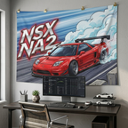 Honda NSX NA2 Red Acura Sponsor Decals GT Wing Dark Wheels Track Bold Graphic Car Wall Art Tapestry