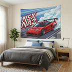 Honda NSX NA2 Red Acura Sponsor Decals GT Wing Dark Wheels Track Bold Graphic Car Wall Art Tapestry