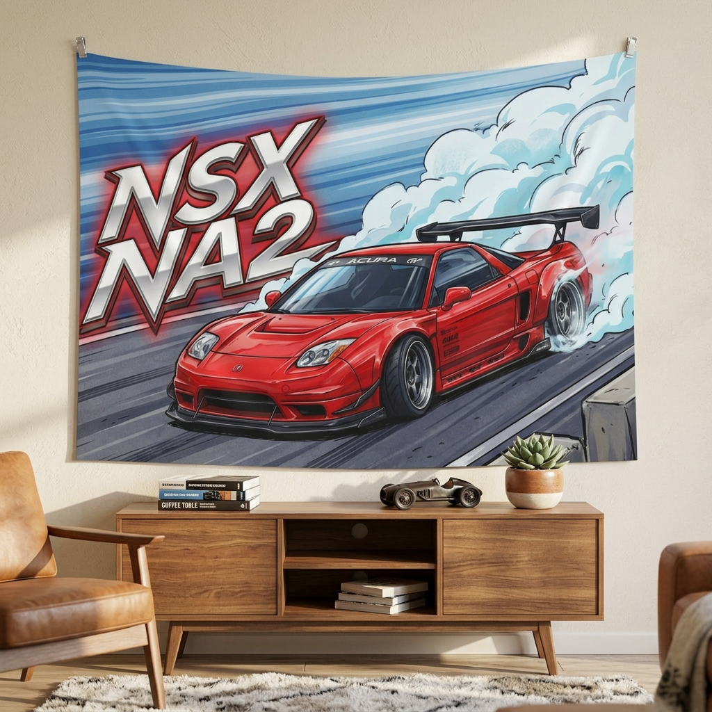 Honda NSX NA2 Red Acura Sponsor Decals GT Wing Dark Wheels Track Bold Graphic Car Wall Art Tapestry
