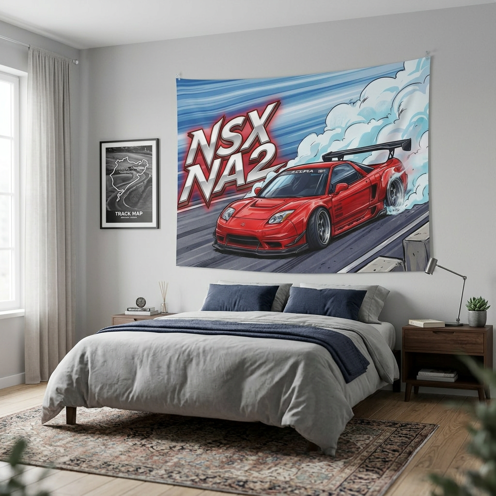Honda NSX NA2 Red Acura Sponsor Decals GT Wing Dark Wheels Track Bold Graphic Car Wall Art Tapestry