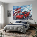 Honda NSX NA2 Red Acura Sponsor Decals GT Wing Dark Wheels Track Bold Graphic Car Wall Art Tapestry