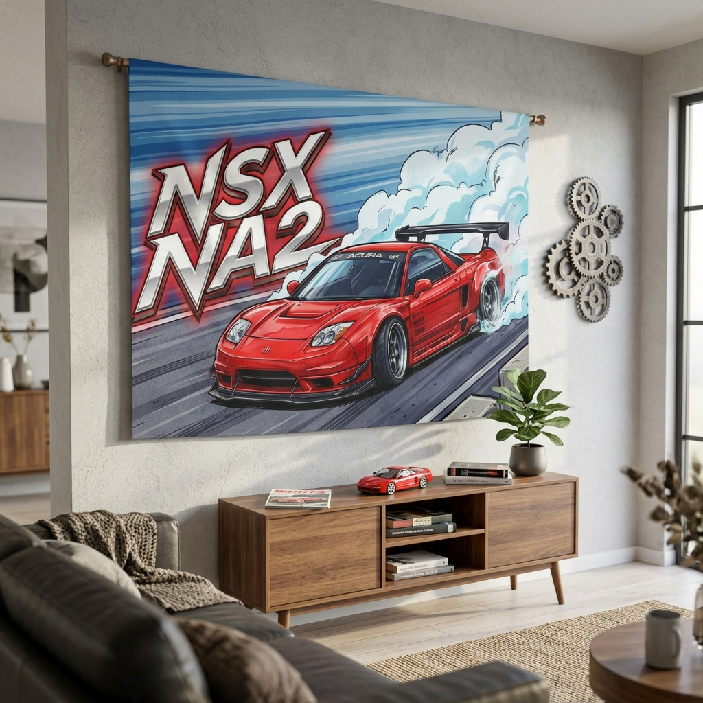 Honda NSX NA2 Red Acura Sponsor Decals GT Wing Dark Wheels Track Bold Graphic Car Wall Art Tapestry