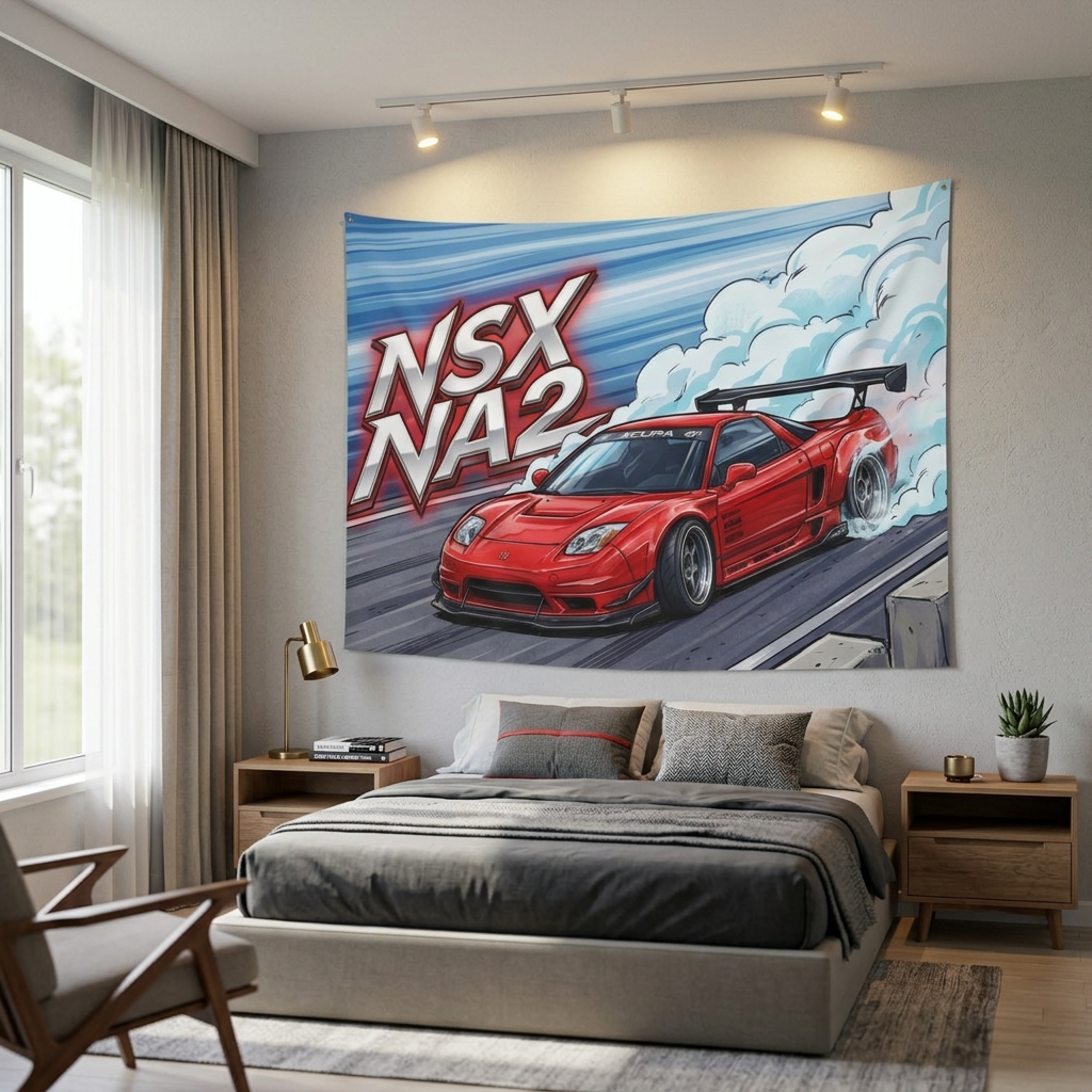 Honda NSX NA2 Red Acura Sponsor Decals GT Wing Dark Wheels Track Bold Graphic Car Wall Art Tapestry