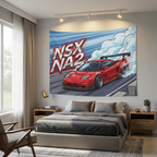 Honda NSX NA2 Red Acura Sponsor Decals GT Wing Dark Wheels Track Bold Graphic Car Wall Art Tapestry