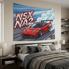 Honda NSX NA2 Red Acura Sponsor Decals GT Wing Dark Wheels Track Bold Graphic Car Wall Art Tapestry
