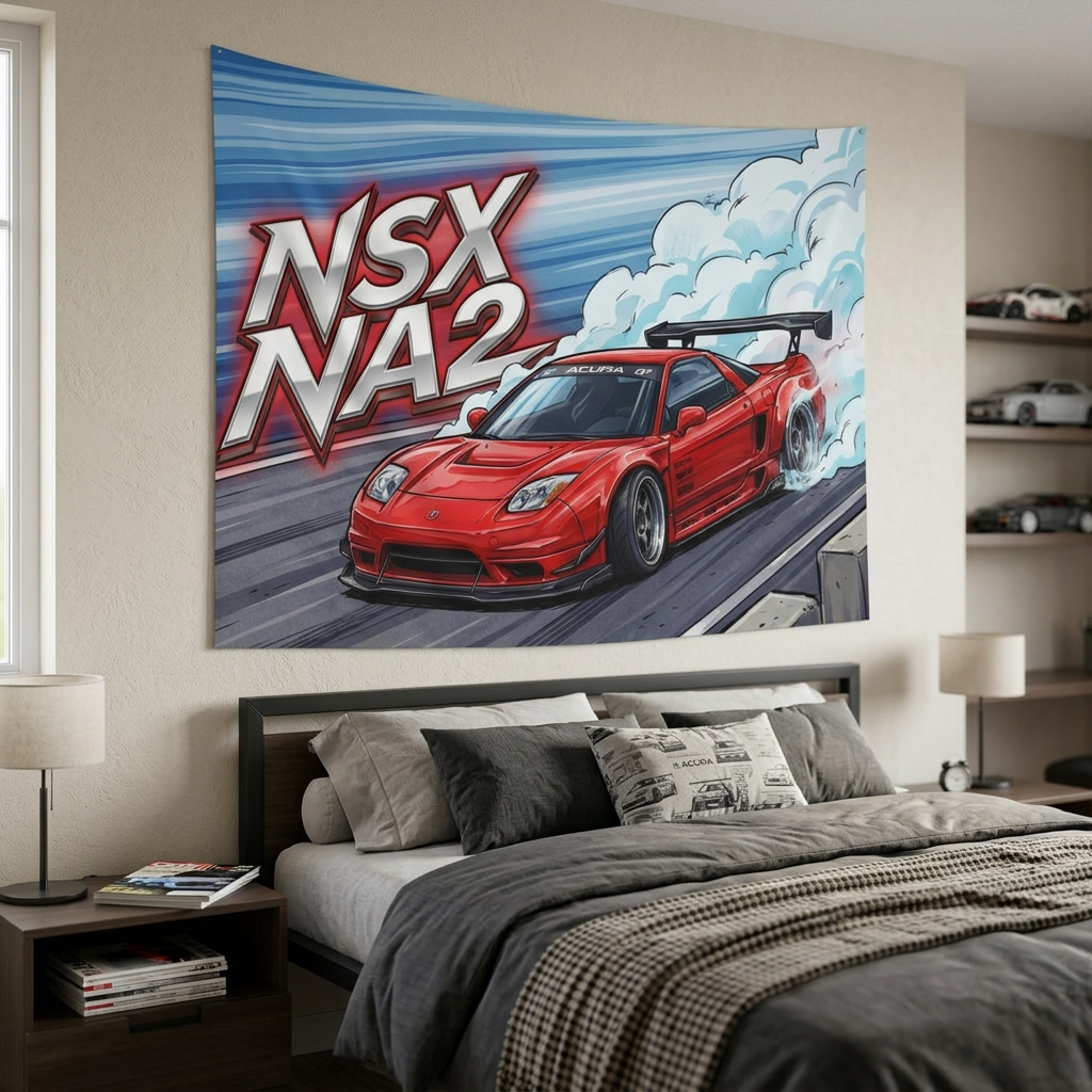 Honda NSX NA2 Red Acura Sponsor Decals GT Wing Dark Wheels Track Bold Graphic Car Wall Art Tapestry