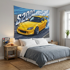Honda S2000 AP2 Yellow GT Wing Dark Wheels Low Front Street Bold Graphic Car Wall Art Tapestry