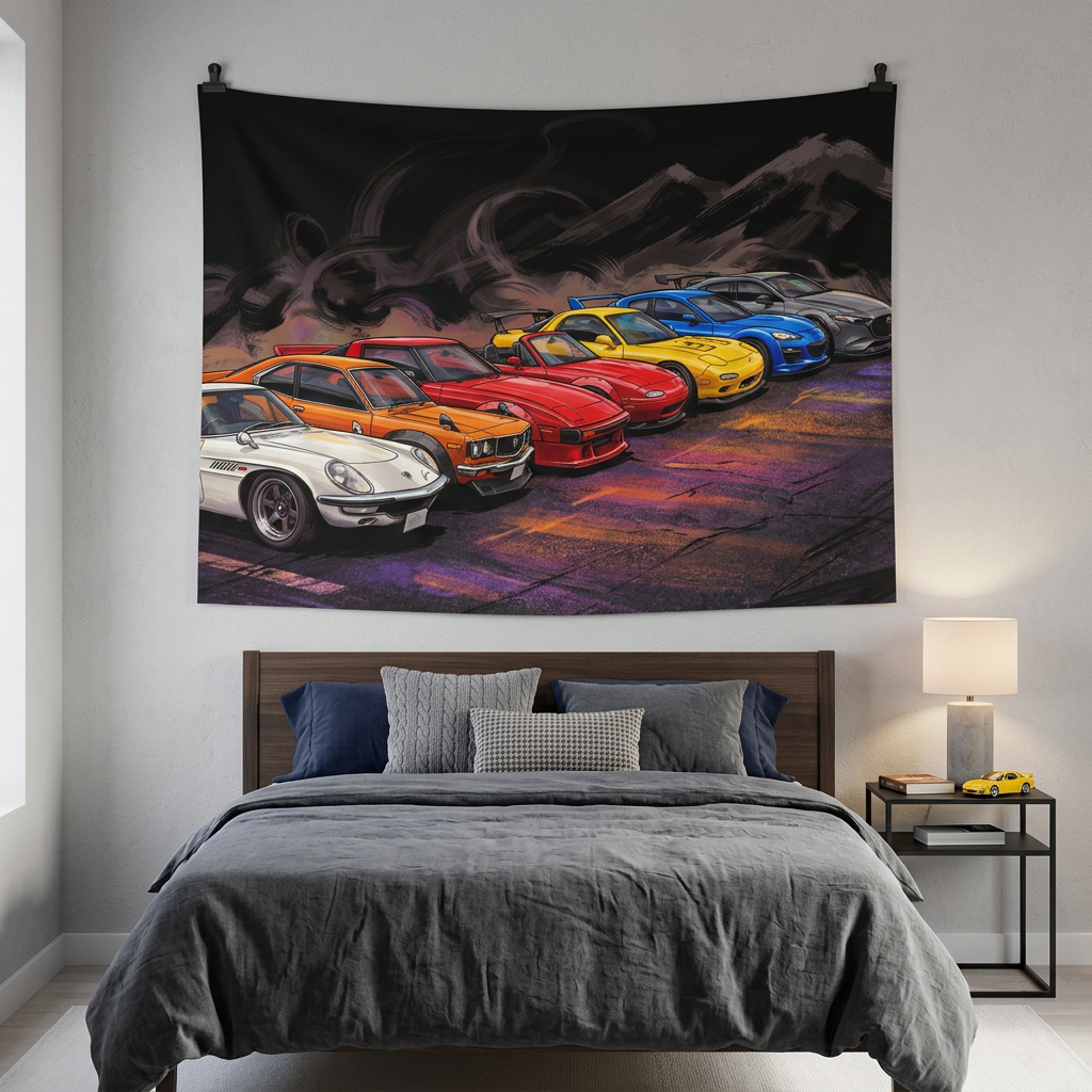 JDM Legends Mountain Lineup Car Wall Art Tapestry
