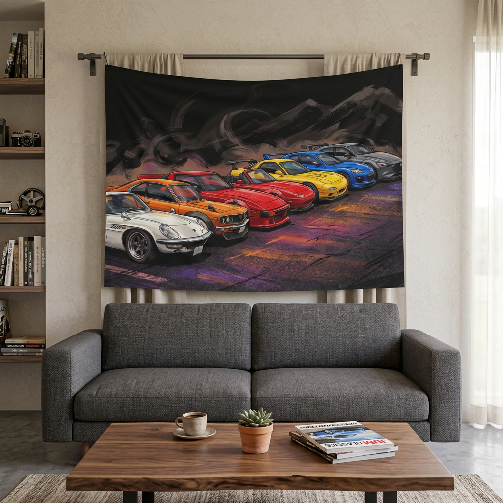 JDM Legends Mountain Lineup Car Wall Art Tapestry