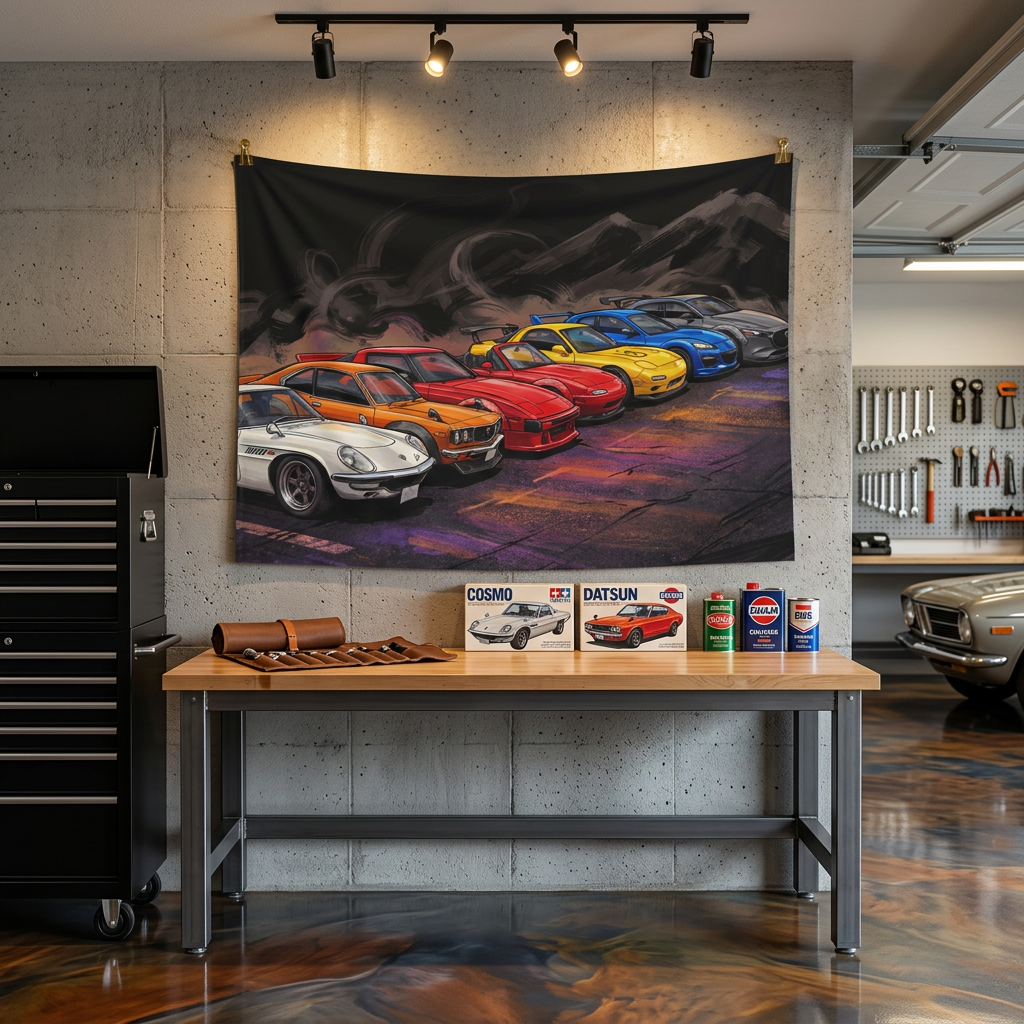 JDM Legends Mountain Lineup Car Wall Art Tapestry