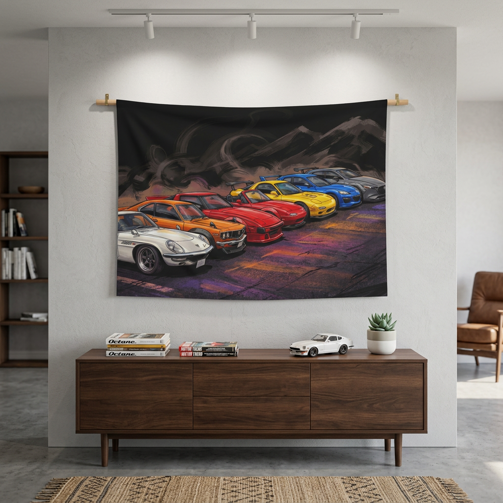JDM Legends Mountain Lineup Car Wall Art Tapestry