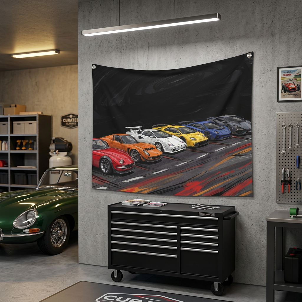 Lamborghini Legends Miura Countach Diablo Aventador Evolution Car Wall Art Tapestry