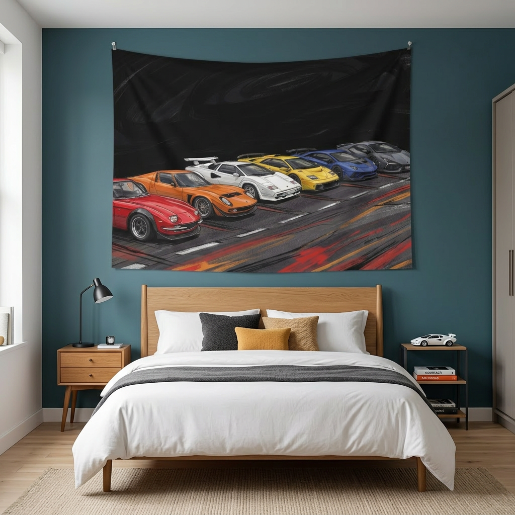 Lamborghini Legends Miura Countach Diablo Aventador Evolution Car Wall Art Tapestry