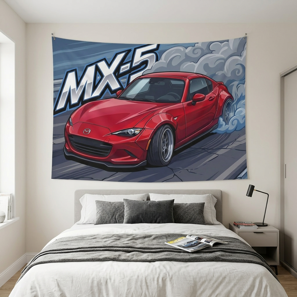 Mazda MX-5 RF ND Red Dark Wheels Low Front Street Bold Graphic Car Wall Art Tapestry