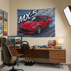 Mazda MX-5 RF ND Red Dark Wheels Low Front Street Bold Graphic Car Wall Art Tapestry