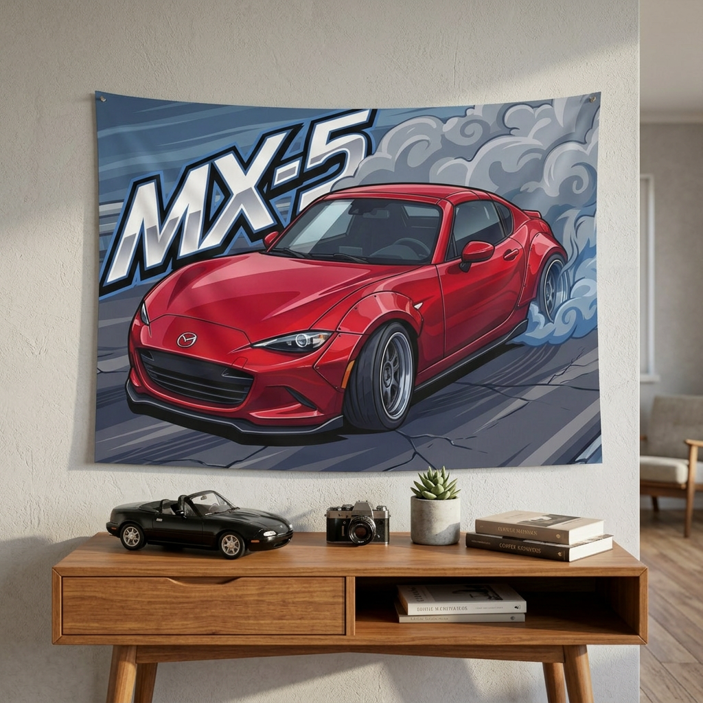 Mazda MX-5 RF ND Red Dark Wheels Low Front Street Bold Graphic Car Wall Art Tapestry