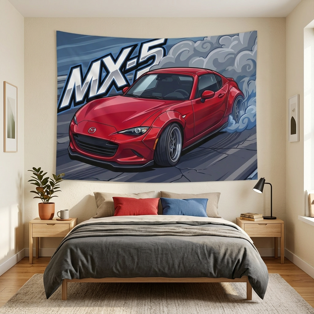 Mazda MX-5 RF ND Red Dark Wheels Low Front Street Bold Graphic Car Wall Art Tapestry