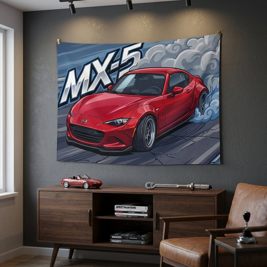 Mazda MX-5 RF ND Red Dark Wheels Low Front Street Bold Graphic Car Wall Art Tapestry