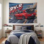 Mazda RX-8 Red GT Wing Dark Wheels Rear Drift Track Bold Graphic Car Wall Art Tapestry