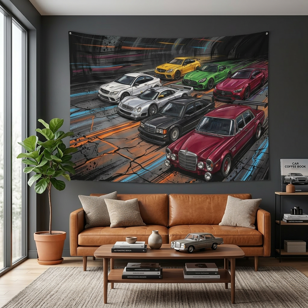Mercedes-AMG Legends 300 SEL CLK GTR C63 GT R Heritage Car Wall Art Tapestry