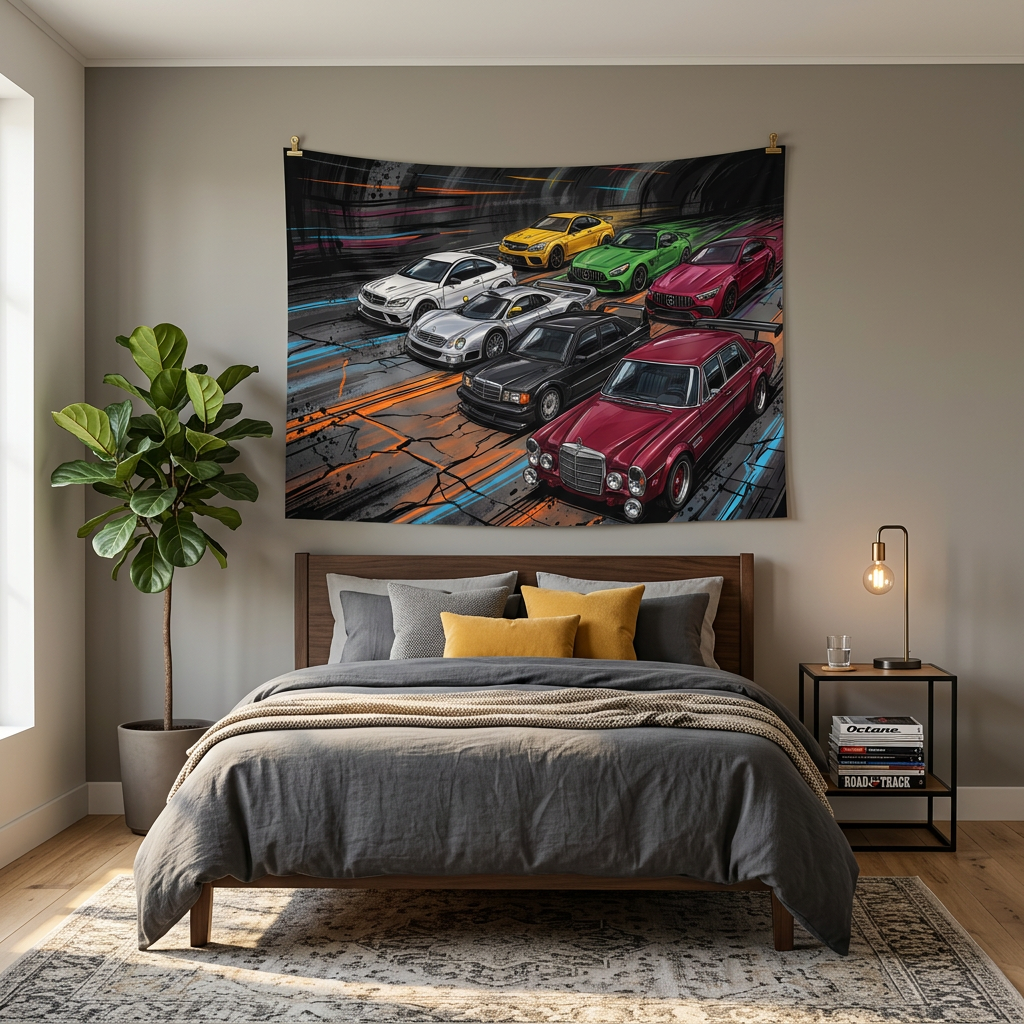 Mercedes-AMG Legends 300 SEL CLK GTR C63 GT R Heritage Car Wall Art Tapestry